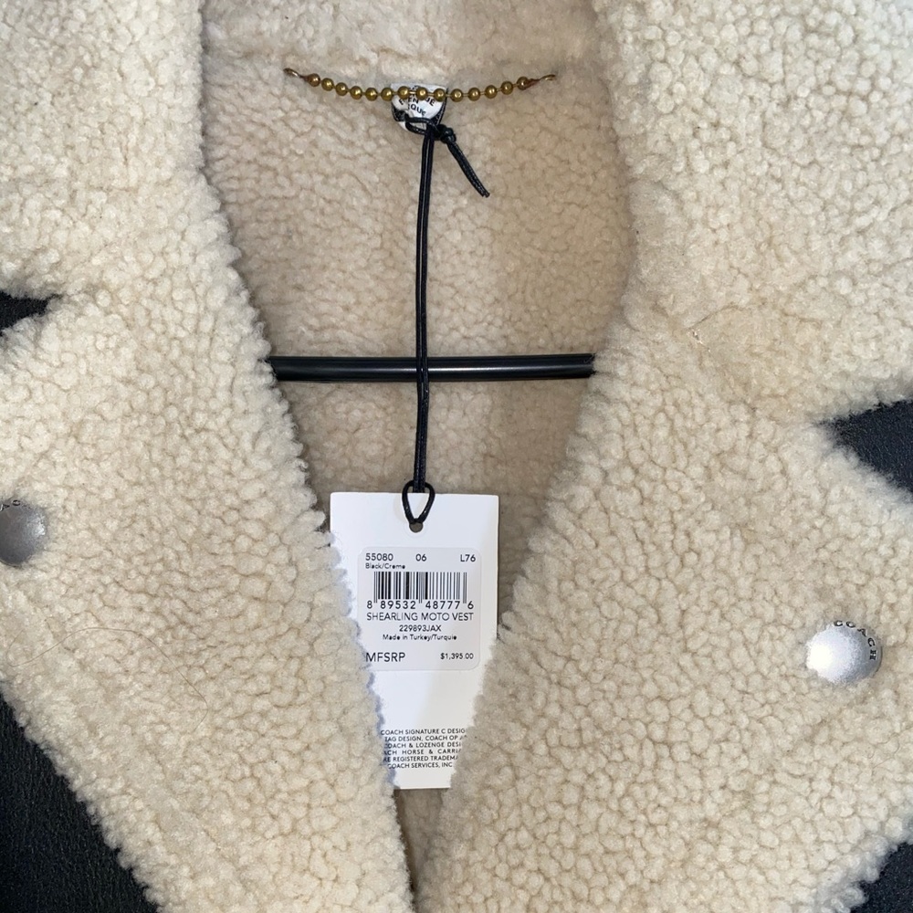 Coach Black Leather Shearling-Lined Vest with Cream Trim - Picture 2 of 8